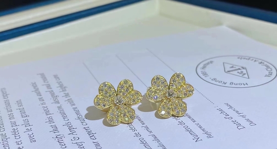 Pure 18K Yellow Gold Van Cleef Diamond Flower Earrings Vvs 1.61ct 100% Mirror