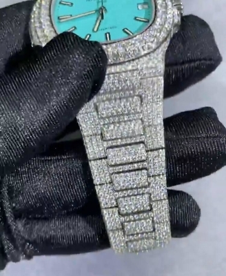 VVS Iced Out Moissanite Watch Automatic Tiffany Dial Fully Iced Out Watch