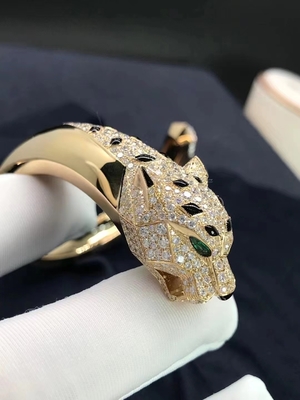 Diamond Emerald Onyx 18K Yellow Gold Bracelet Panthere De Cartier Bracelet