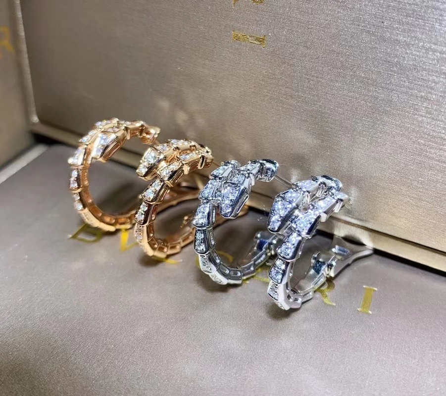 Slim 18k Gold Bvlgari Serpenti Viper Earrings Full Pave Diamonds Luxury Diamond Jewelry