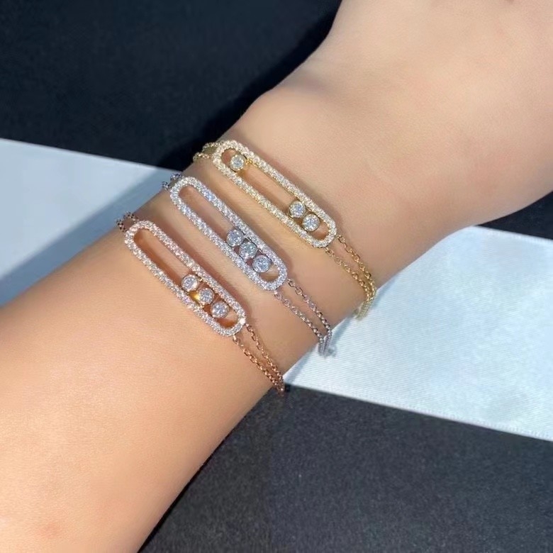 3 Dimonds Moveable AU750 Gold Move Bracelet 18K Yellow Gold Diamond Bracelet