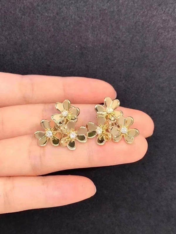 Jewelry Real 18k Gold Diamonds Custom Brand Beaded Clover Earrings