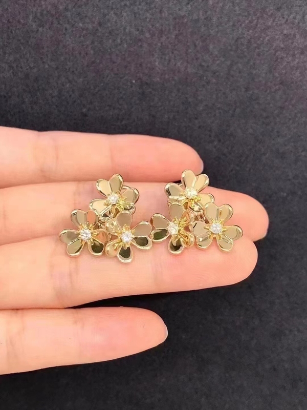 Jewelry Real 18k Gold Diamonds Van Cleef Beaded Clover Earrings