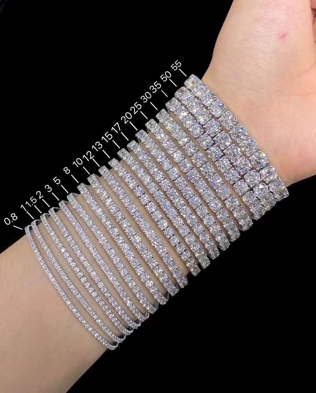 Polished 18K Gold Round Diamond Bracelet , Lobster Claw Clasp Tennis Chain Jewelry
