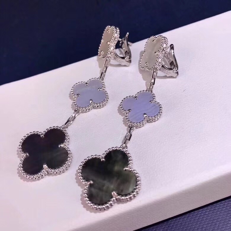 Van Cleef & Arpels 18K Gold Diamond Earrings / Magic Alhambra Earrings With Gemstone