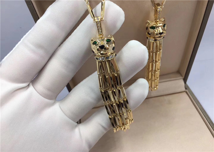 Handmade Brand Jewelry , 18K Yellow Gold Panthrre De Long Tassel Necklace