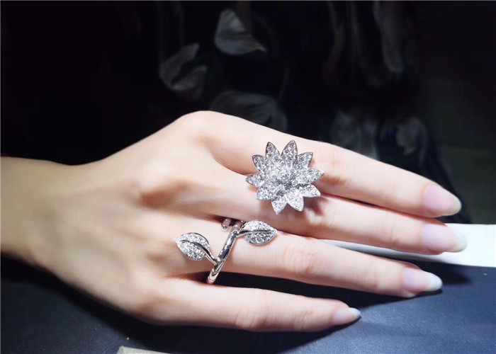 Inspired Custom Brand Diamond Ring Lotus Design In 18K White Gold