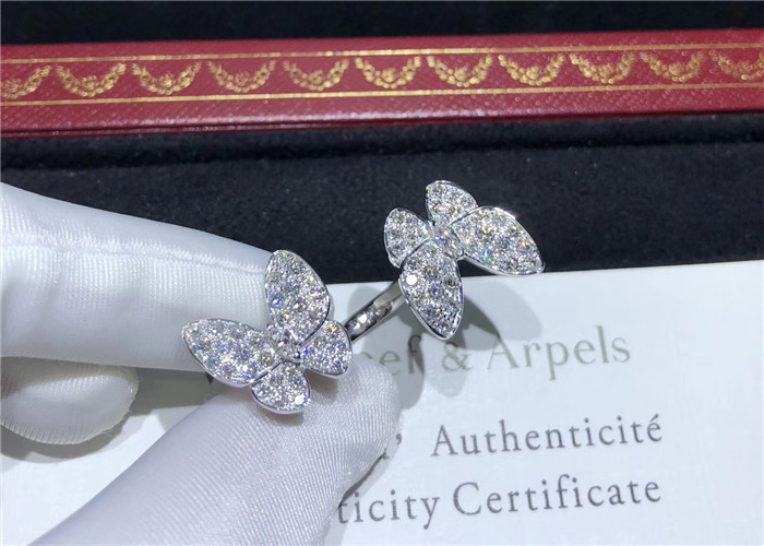 18K White Gold Custom Brand Butterfly Ring With 70 Diamonds