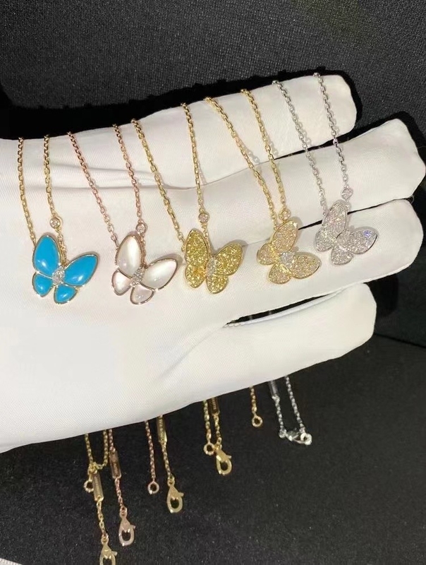 Luxury Custom Brand Butterfly Necklace 42cm Length Pure 18K White Gold Stones