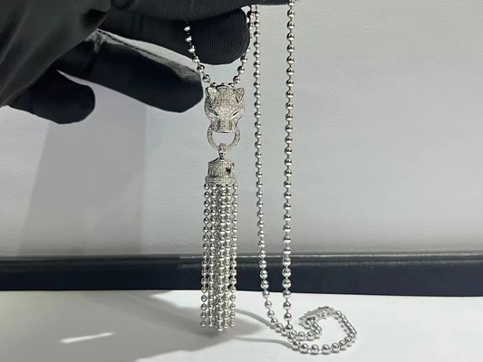 Brand 18K White Gold Emeralds & Diamonds Panthère de Brand Necklace