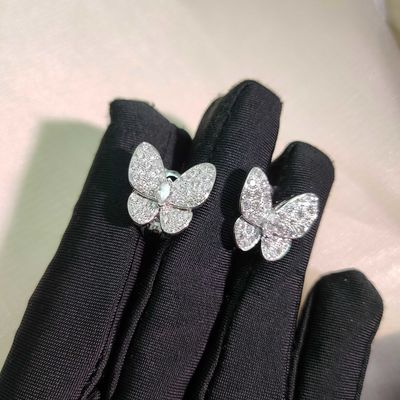 Modern Style 18K White Gold Customized Two Butterfly Earrings with Diamond Gemstone and Floral